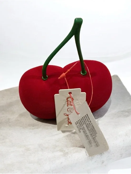 Cat & Jack Red Velvet Cherry Trinket Pouch with Green Stem