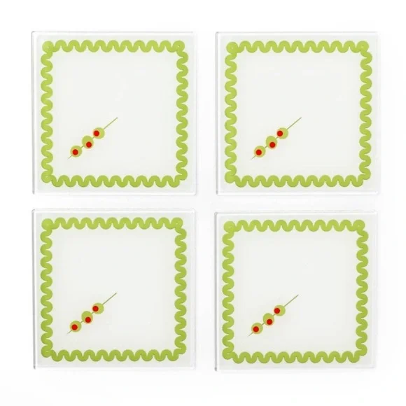 3 for $15 SALE Target Set of 4 Coasters with Martini Olive design, New