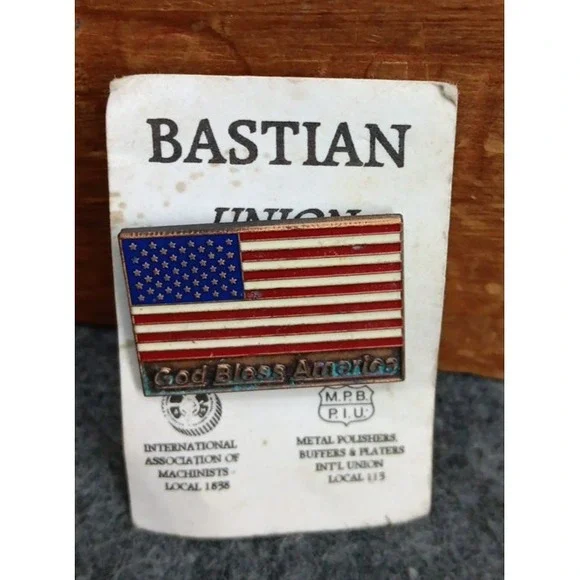 Vintage Bastian‎ USA Flag Lapel Pin – God Bless America Union Made Patriotic hat