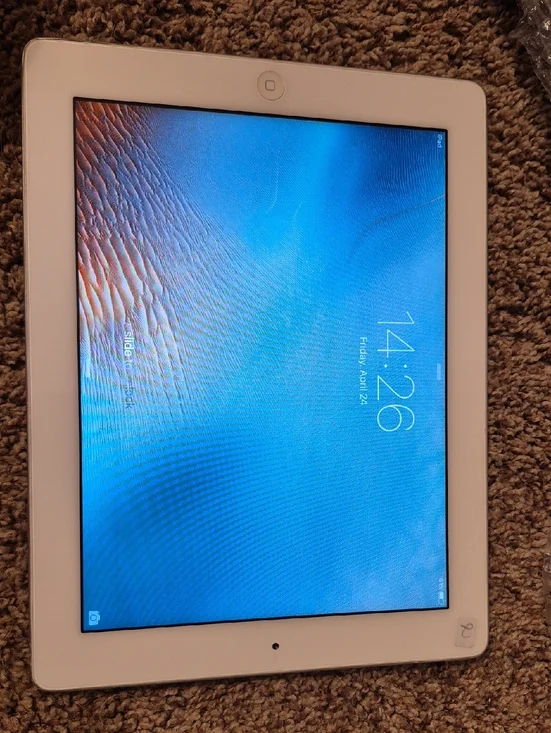 Apple White iPad Tablet with Blue Display