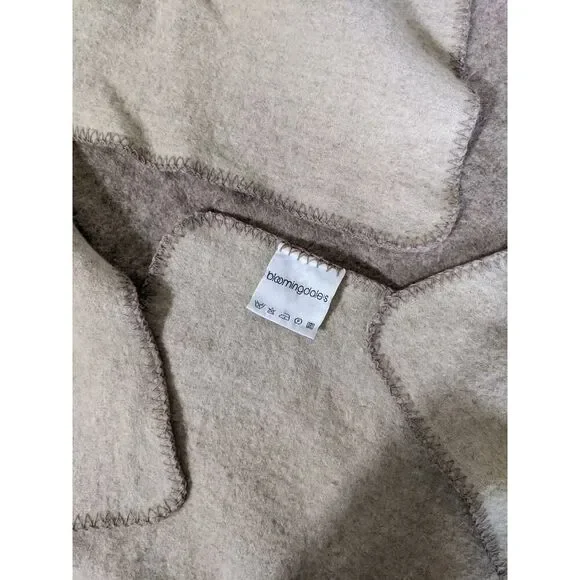 Merino Wool Bloomingdale's blanket cover Q/K Tan/cream Whipstitch Reversible