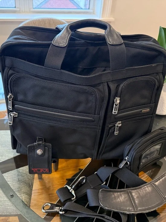 Tumi Black Nylon Laptop Briefcase with Multiple Front Pockets