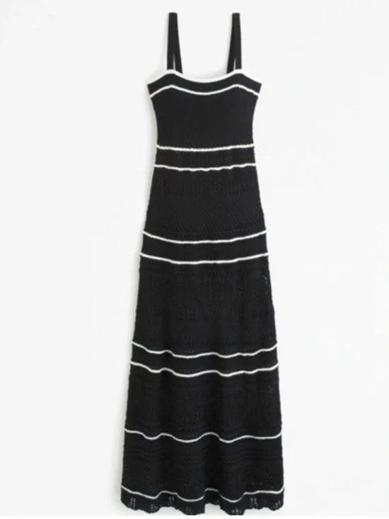 A&F Black Maxi Knit Dress with White Trim