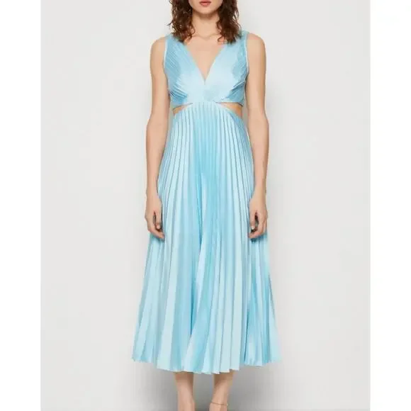NWT Abercrombie & Fitch Giselle Pleated Cutout Maxi Dress Light Blue Women Small