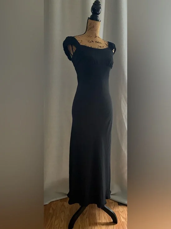 Abercrombie & Fitch Black Ruched Cap Sleeve Maxi Dress
