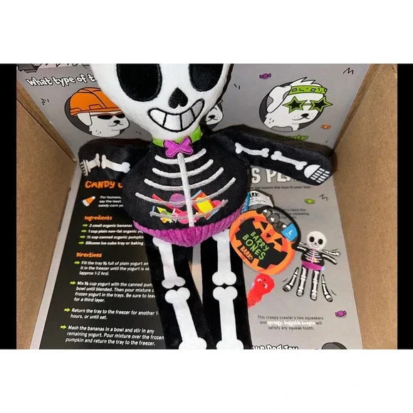 BarkBox Barry Bones‎ Skeleton Halloween Dog Toy Large Squeaky Bungee Plush bark