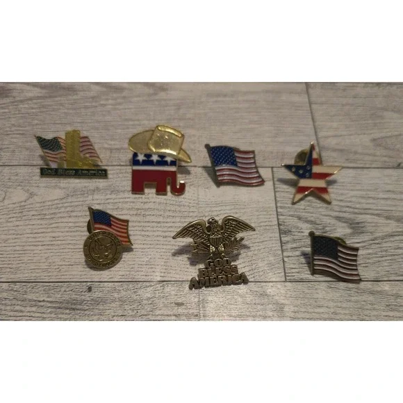 Lot‎ 7 Patriotic USA Flag Eagle GOP Elephant Lapel Pins God Bless America