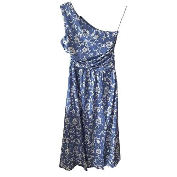 NEW Abercrombie &‎ Fitch One Shoulder Cutout Blue White Floral Maxi Dress Large