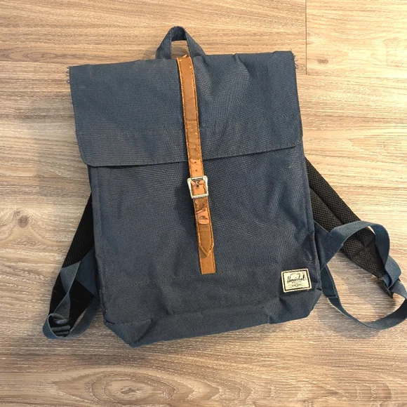 Herschel blue canvas laptop flip top backpack