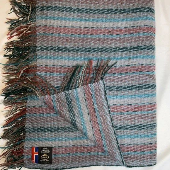 Samband Landau Iceland 100% Wool Blanket Striped Fringe Vintage Cozy Hygge 68x52