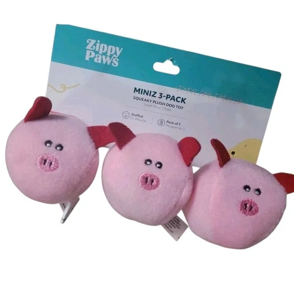 ZippyPaws Miniz 3-Pack Squeaky Plush Dog Toy Pink Pigs ZP040512