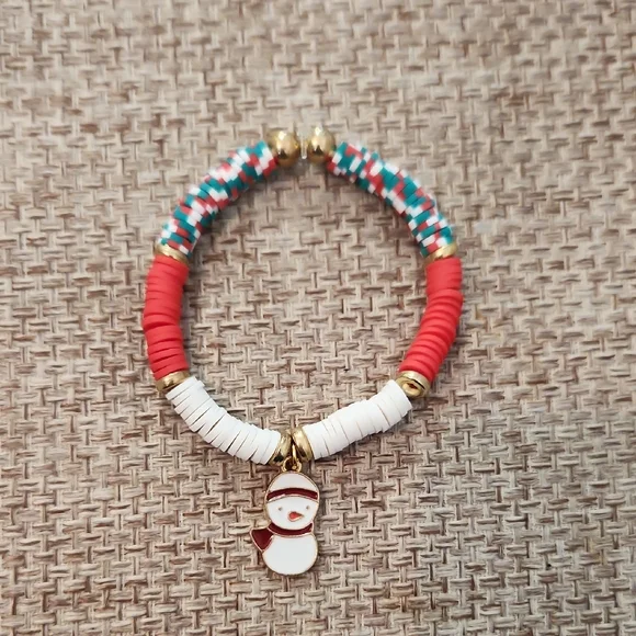Festive Snowman Kids Bracelet - Red, White, and Green