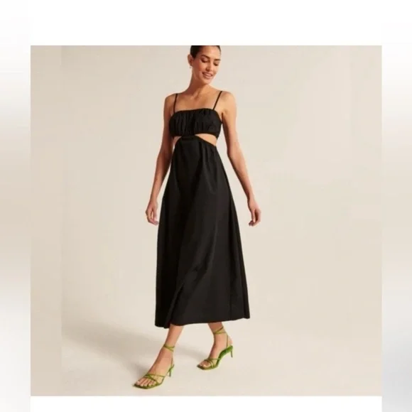Abercrombie and Fitch black cotton maxi cut out dress casual fall formal boho XL