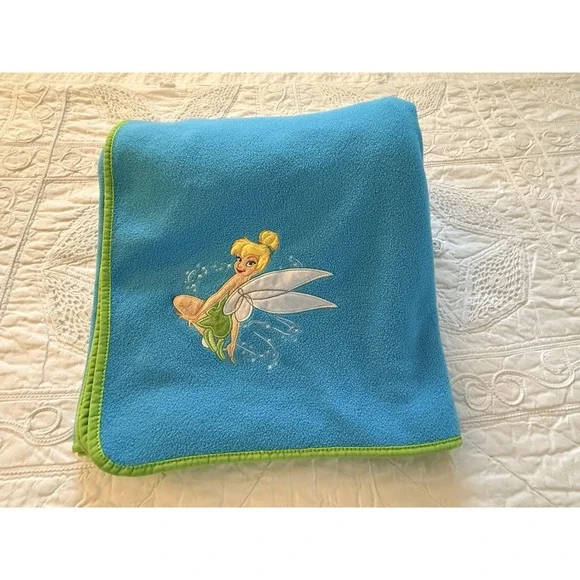 Disney Store Blue‎ Green Trim Tinker Bell Blanket Fleece Wings Fairy 60