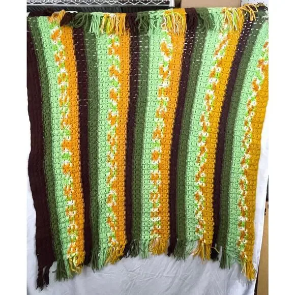 VTG 1970s Crocheted Afghan‎ Blanket 48