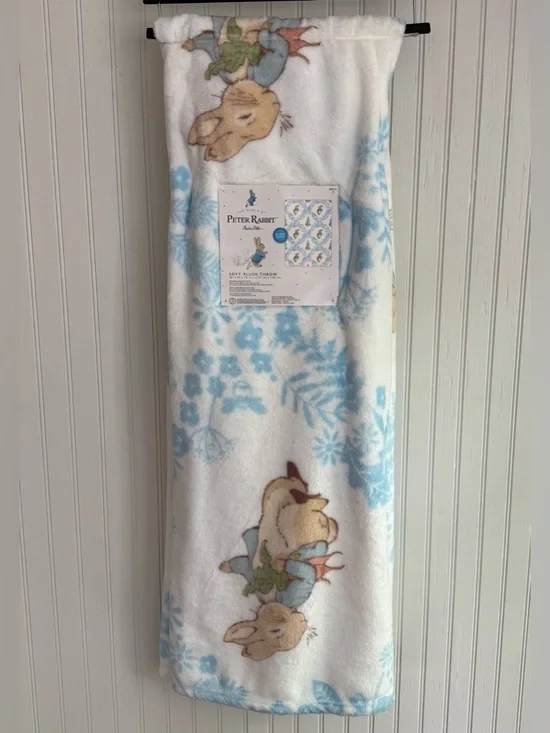 Peter Rabbit Baby Blanket - White & Blue Throw Blanket Bunny Baby Nursery
