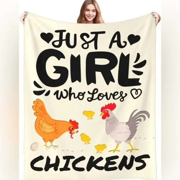 Chicken Lover's Throw Blanket Flannel 50x40” Just A Girl Who Loves Chickens NWT