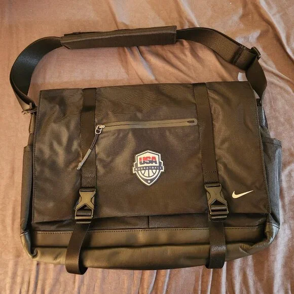 Nike USA Basketball OLYMPICS Shoulder Messenger Laptop Bag Black Pockets Brand n