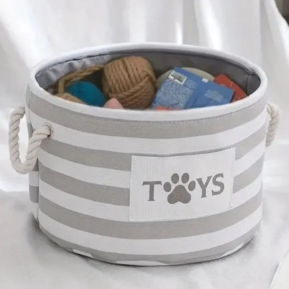 Dog’s *NEW* Light Gray & White Toy Basket w/Rope Handles (For Small Dogs)
