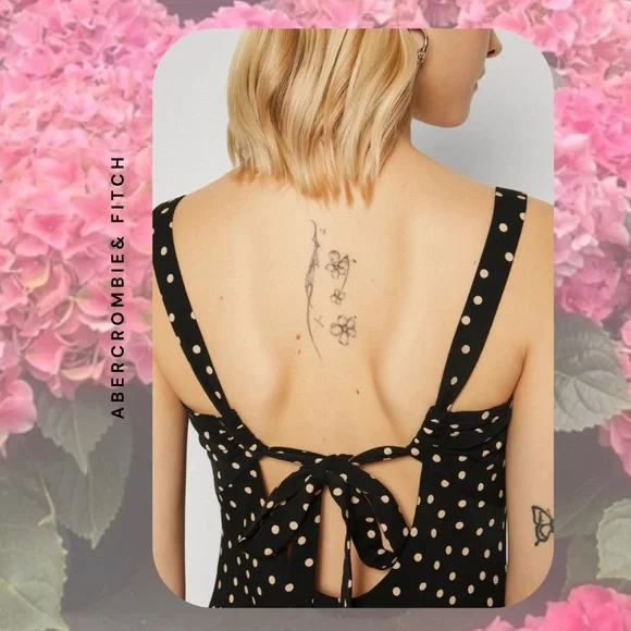 abercrombie & fitch black & white polka dot sleeveless backless midi dress