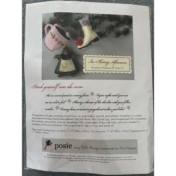 Posie Rosy Little Things Ice‎ Skating Felt Ornament Craft Kit NEW Holiday Xmas