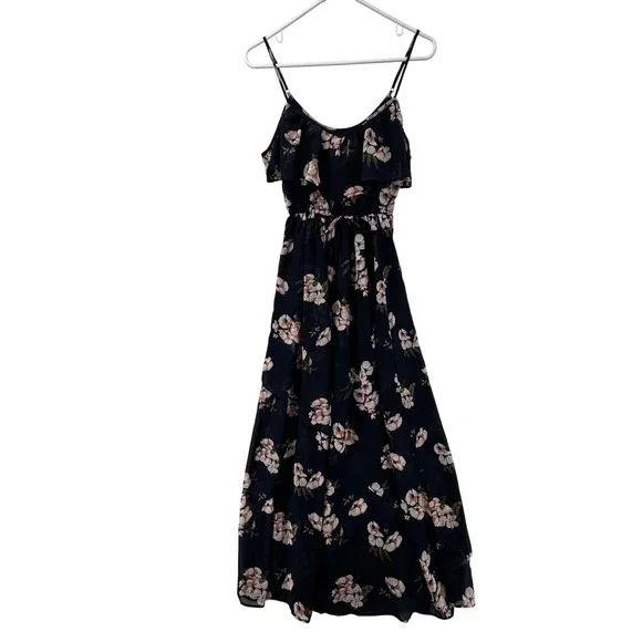 Abercrombie‎ & Fitch Dress Womens Extra Small Navy Floral Maxi Cold Shoulder XSP