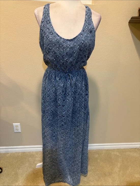 Abercrombie & Fitch Blue Printed Tie-Waist Maxi Dress