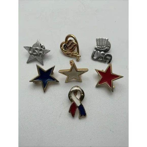 Patriotic American Pins, Lot of‎ 7, Red White & Blue