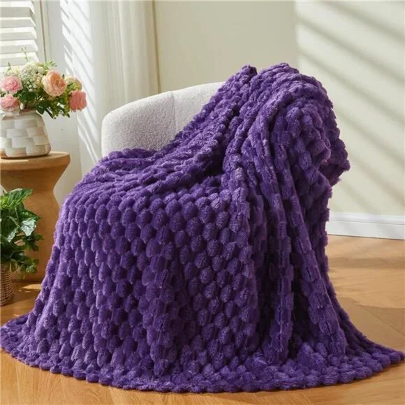 Super Soft Throw Blanket Purple Premium Silky Flannel Fleece 3D Clouds 50