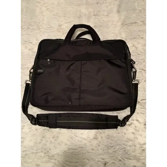 Dell Computer 3 Layer Laptop Bag Black Canvas Messenger Briefcase Shoulder Bag