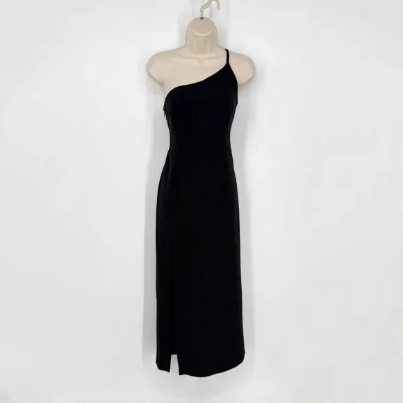 Abercrombie & Fitch Asymmetrical One-Shoulder Maxi Dress Sz M Black Elegant