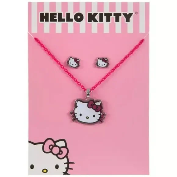 Hello Kitty Pink Necklace and Earrings Set