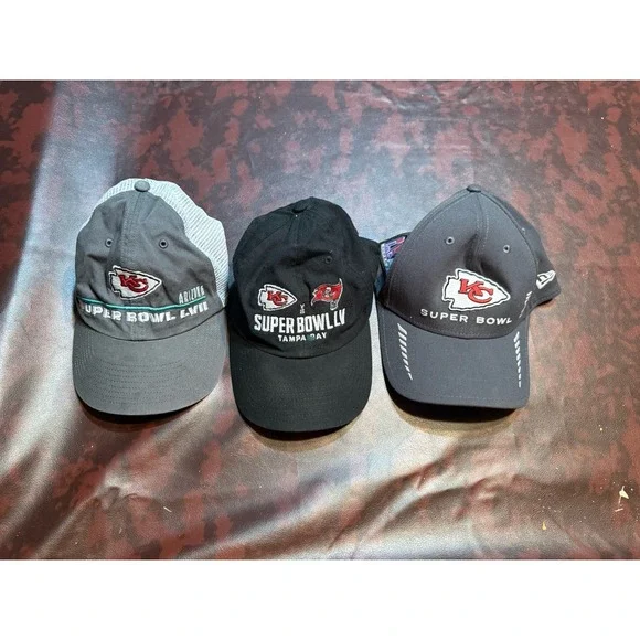 Lot of 3 Kansas‎ City Chiefs Super Bowl Hats LV & LIV – Used