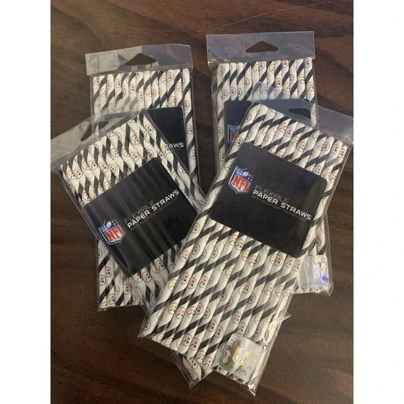 NEW! *4 PACKS* NFL Pittsburgh Steelers Football Team Paper Straws
