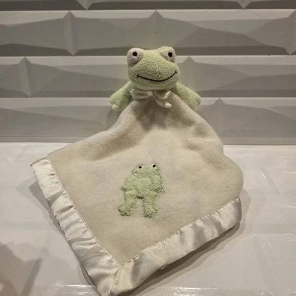 Blankets and Beyond‎ Lovey Plush Frog Security Blanket Green Satin Edge Nunu