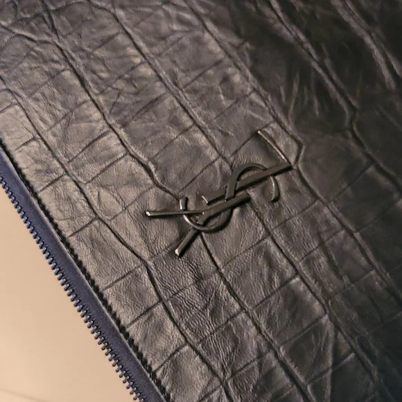 YSL Black on Black Leather Laptop Document case