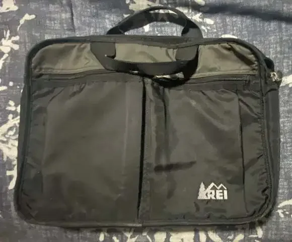 REI Black Nylon Laptop Briefcase Messenger Bag