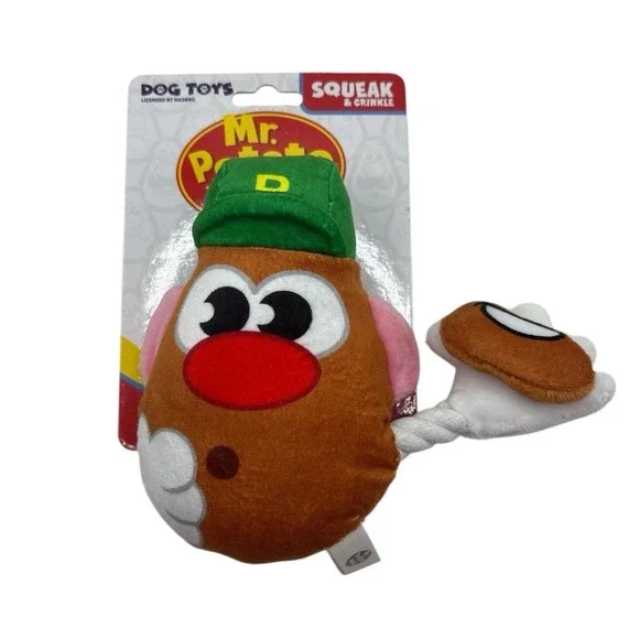Hasbro Small Mr. Potato Head Plush Dog Toy Squeak, Crinkle & Rope New 6.5