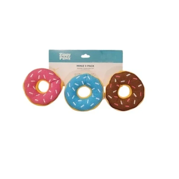 Zippy Paws Miniz 3 Pack Squeaky Plush Dog Toy Pastel Donutz ZP737