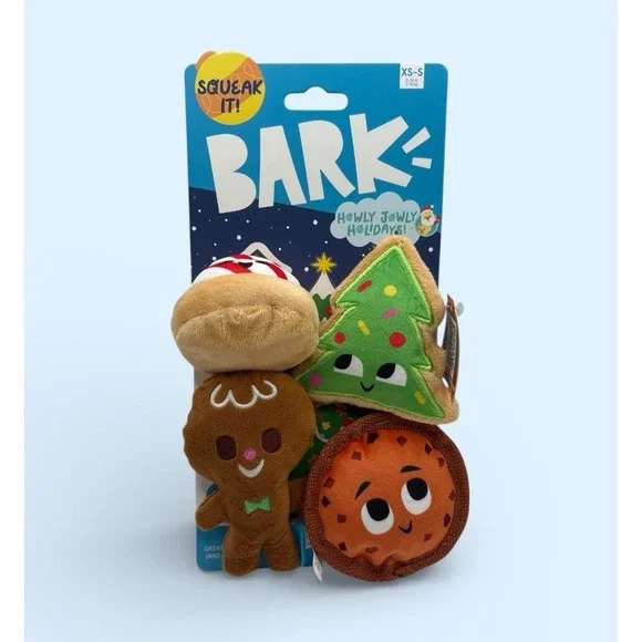 BARK Cafe Workchomp Gingbread Jitterbread Man Dog Toys Plush Squeak Sz XS-S