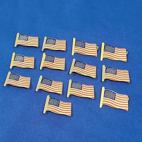 US Flag Pins Lot Of 13 Safety Pinbacks Lapel Emblems Patriotic
