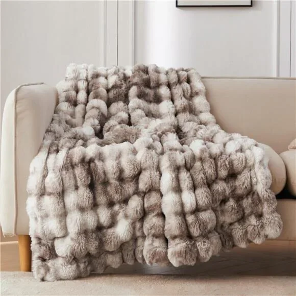 Faux Fur Throw Blanket Soft Plush Fuzzy Cozy Couch Sofa 50x60 Brown Rabbit Fur