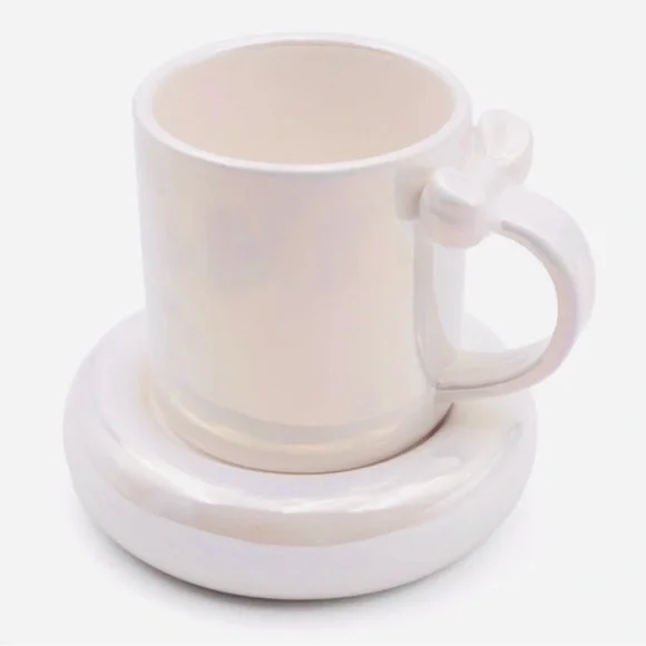 Target Bullseye Valentine’s Day White Coquette Bow Ceramic Mug & Coaster