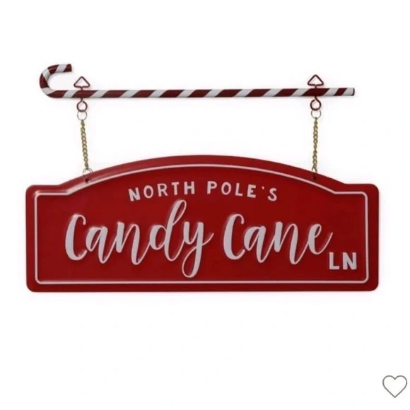 Target Bullseye Playground Christmas Candy Cane Lane Red Metal Hanging Sign