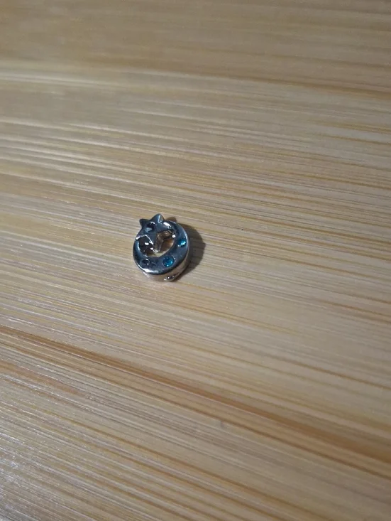 Silver-tone Moon And Star Charm with Blue Gem Accents For Floating Lockets
