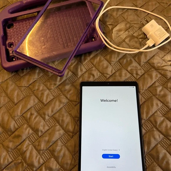 Samsung Galaxy Tab A7 Lite 8.7” w/ Purple Protective Case & Headrest Mount