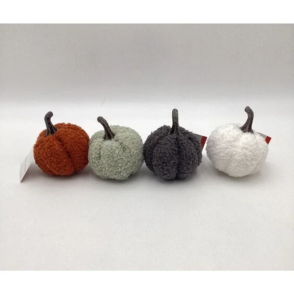 Set of 4 Mini Sherpa Pumpkins Thanksgiving Fall Autumn Decor Target 2022. NEW