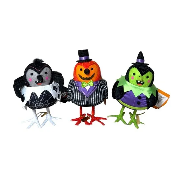 Target 2024 Hyde & EEK! Featherly Friends Halloween Fabric Birds SET OF 3 NWT