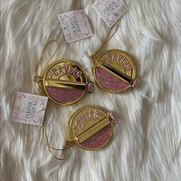 NEW Target Bullseyes Playground Christmas 2025 Pink Caviar Tin Ornaments Set/3