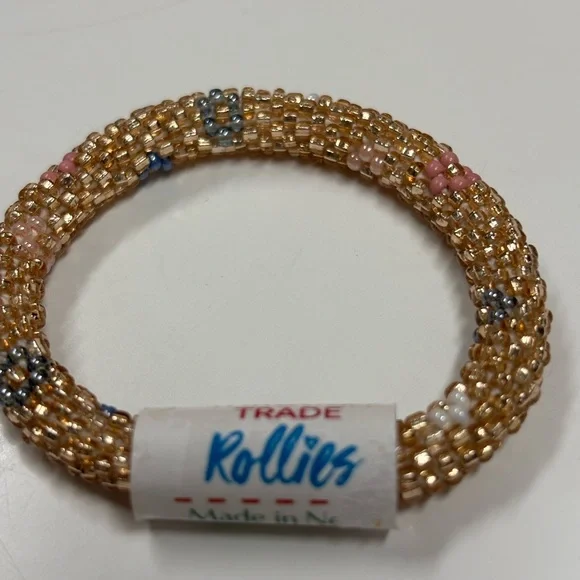 Flower Power Kid's Rollies Gold Glass Beaded Bracelet NWT